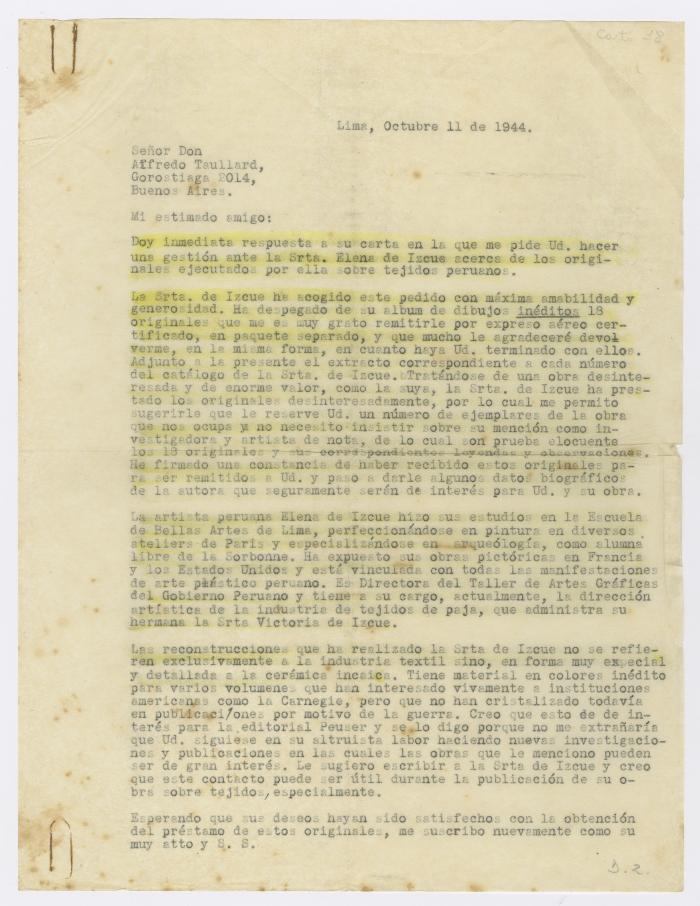 Carta de Fernando Belaúnde Terry a Alfredo Taullard