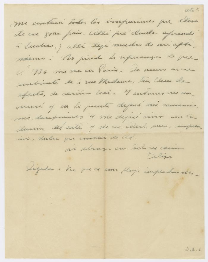 Carta de Felipe Cossío del Pomar a Elena Izcue
