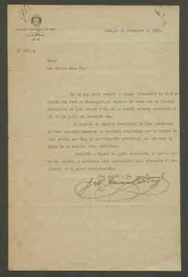 Carta de José Manuel García Bedoya a Carlos Baca-Flor