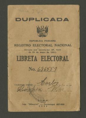 Libreta Electoral de Carlos Quízpez Asín (duplicada)