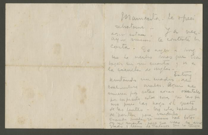 Nota manuscrita de Carlos Quizpez Asín dirigida a su madre