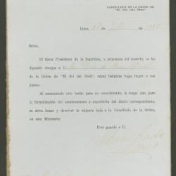 Carta de Pedro José Rada a Carlos Baca-Flor