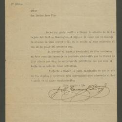 Carta de José Manuel García Bedoya a Carlos Baca-Flor