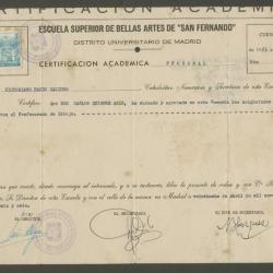 Certificación Académica De la Escuela Superior de Bellas Artes de San Fernando