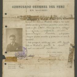 Pasaporte del Consulado General del Perú en Madrid, para tránsito de Carlos Quízpez a Francia