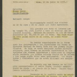 Carta de Rafael Larco Hoyle a Elena Izcue 