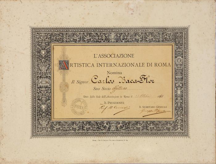 Diploma de Socio effettivo delL’Associazione Artistica Internazionale di Roma