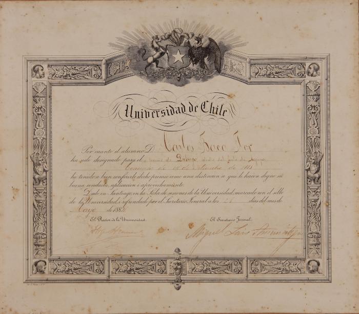 Diploma de la Universidad de Chile, concurso del 14 de setiembre de 1883