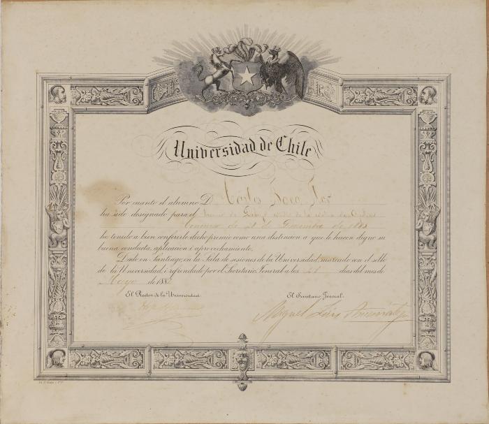 Diploma de la Universidad de Chile, concurso del 28 de diciembre de 1883