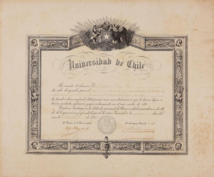 Diploma de la Universidad de Chile, concurso del 14 de setiembre de 1886 (estudios del natural: cuerpo entero)