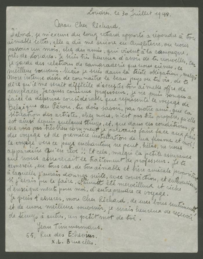 Carta de Jean Timmermans a Ricardo Grau