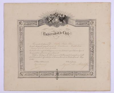 Diploma de la Universidad de Universidad de Chile, concurso del 9 de enero de 1885