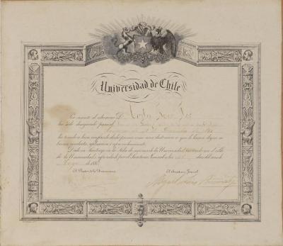 Diploma de la Universidad de Chile, concurso del 28 de diciembre de 1883