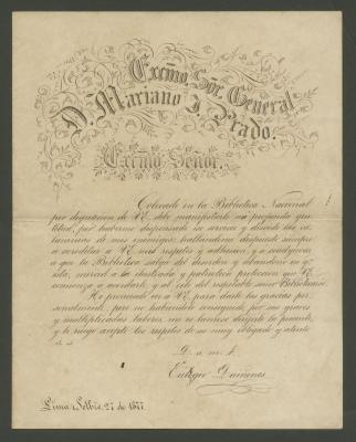Carta de Eulogio Quiñones a Mariano Prado