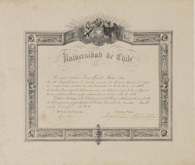 Diploma de la Universidad de Chile, concurso del 11 de enero de 1886