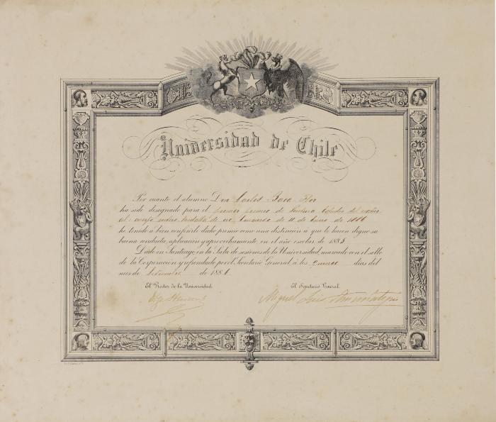 Diploma de la Universidad de Chile, concurso del 11 de enero de 1886