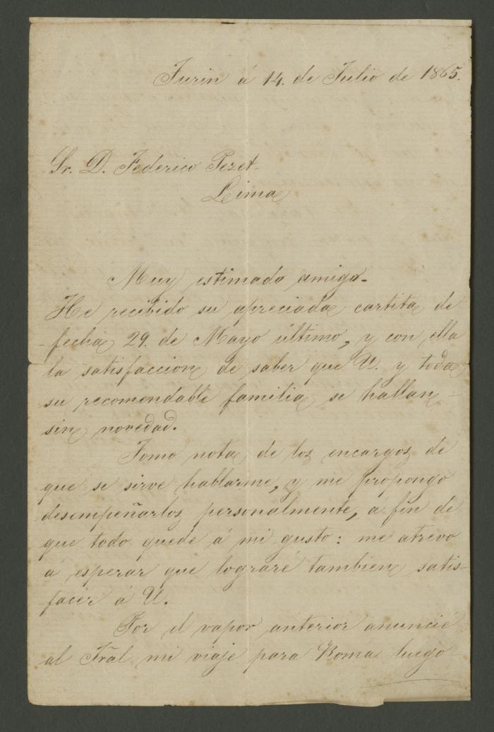 Carta de Luis Mesones a Federico Pezet