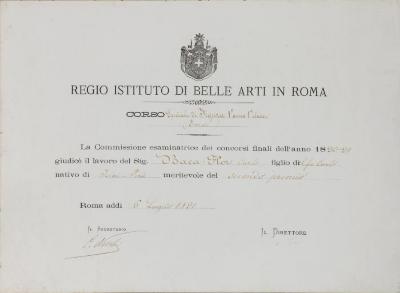 Diploma del Regio Istituto di Belle Arti in Roma
