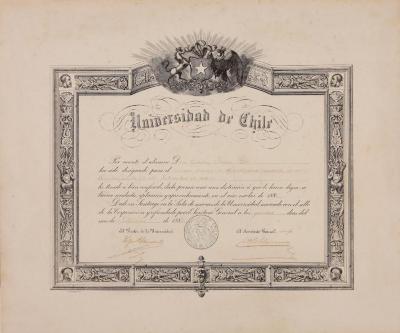 Diploma de la Universidad de Chile, concurso del 14 de setiembre de 1886 (primer premio de Constancia)