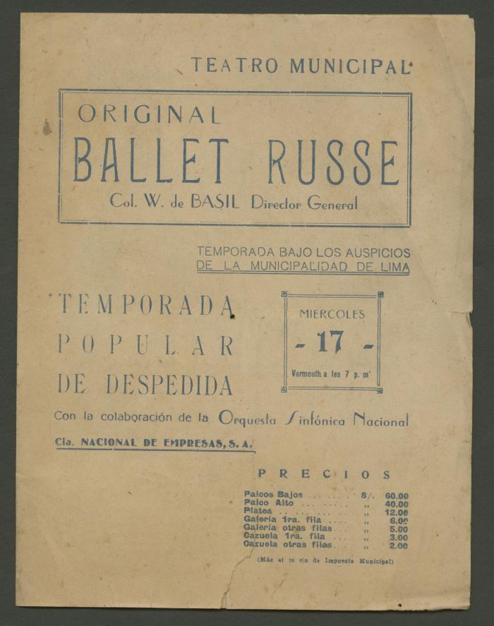 Original Ballet Russe Col. W. de BASIL 