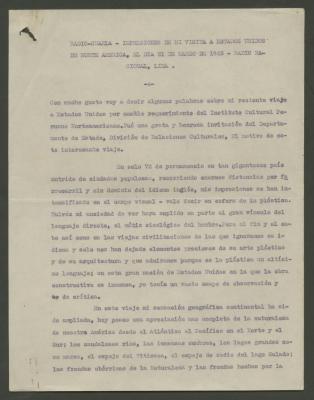 "Radio-charla- Impresiones de mi visita a Estados Unidos de Norte America, el dia 21 de marzo de 1943..."