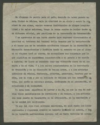 Discurso de despedida en México a vísperas de su regreso al Perú