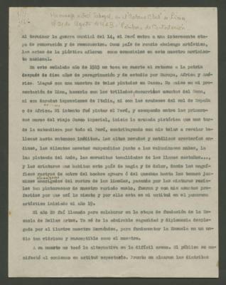 "Homenaje a José Sabogal, en el Cabane Club de Lima...palabras de contestación"