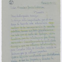 Carta de Elena Izcue a Francisco García Calderón