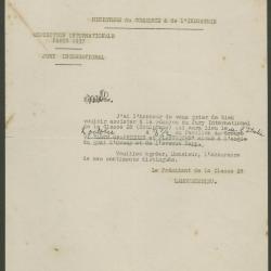 Carta del Ministerio de Comercio y de la Industria a Elena Izcue
