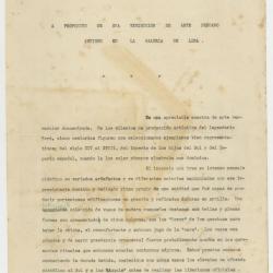 "A propósito de una exhibición de arte Peruano antiguo en la Galería de Lima"