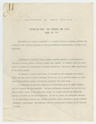"Informe de viaje del Director del I.A.P. Junio  de 1951"