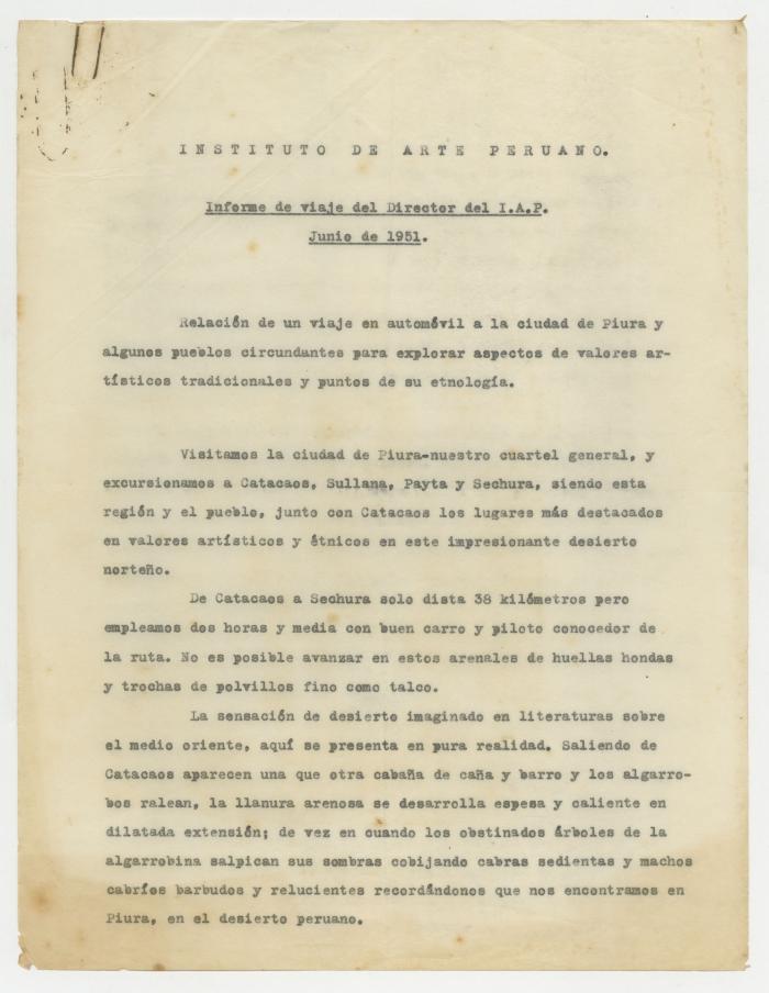 "Informe de viaje del Director del I.A.P. Junio  de 1951"