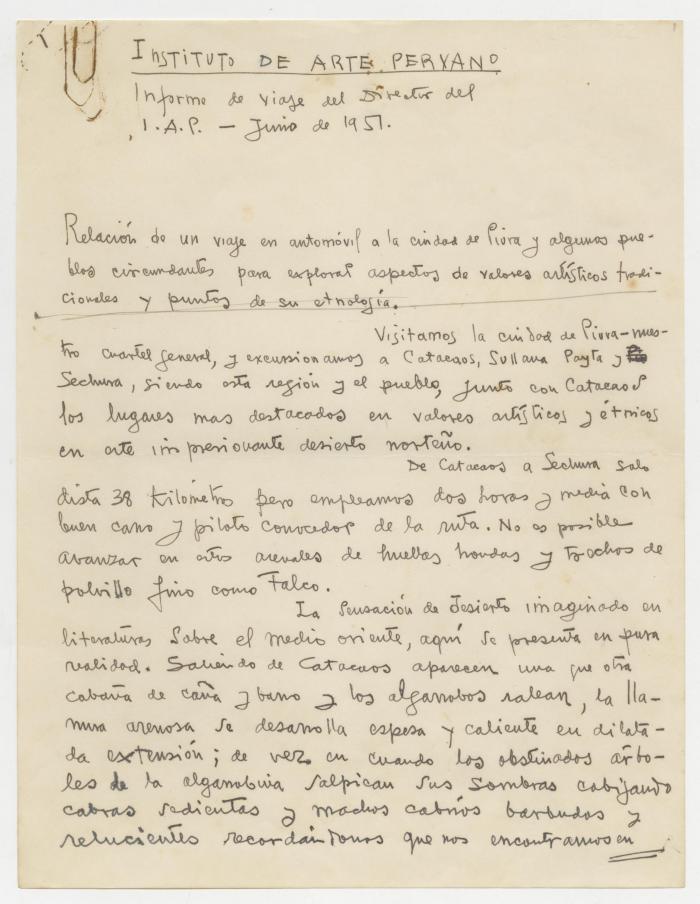 "Informe de viaje del Director del I.A.P."