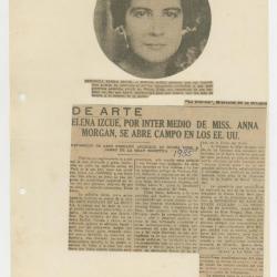 "De arte. Elena Izcue por intermedio de Miss Anne Morgan, se abre campo en los Estados Unidos de América