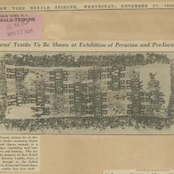 "Paracas Textile to be Shown at Exhibition of Peruvian and Pre-Inca Art"