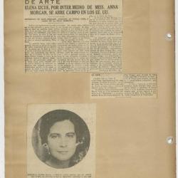 "De Arte. Elena Izcue, por intermedio de Miss Anne Morgan, se abre campo en los Estados Unidos de América"