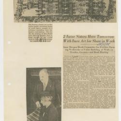 "2 Izcue sisters here tomorrow with Inca art for show in week"