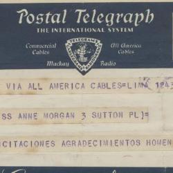 Telegrama de Larco a las hermanas Izcue