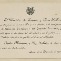 Invitación a la inauguración de la primera exposición del juguete peruano