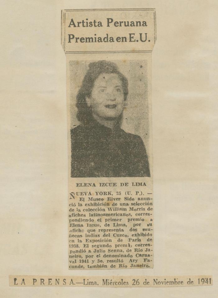 "Artista peruana premiada en E.U."