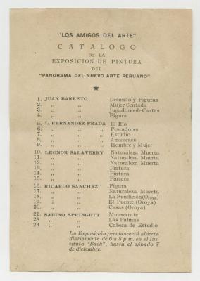 "Los amigos del arte" Catálogo de la exposición de pintura del "Panorama del nuevo arte peruano"