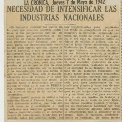 "Necesidad de intensificar las industrias nacionales"