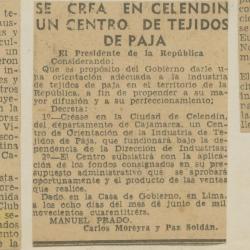 "Se crea en Celendín un centro de tejidos de paja"