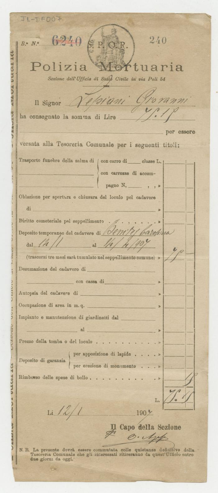 "N° 6240 Polizia Mortuaria