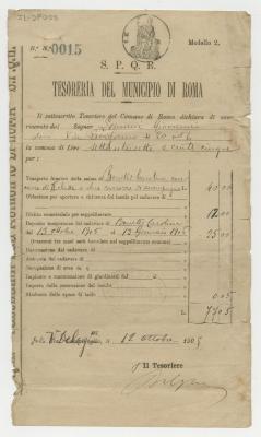 "N° 0015 Tesoreria del Municipio di Roma"