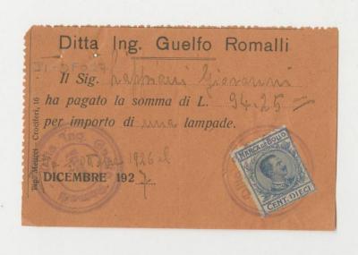 Comprobante de pago por una lámpara