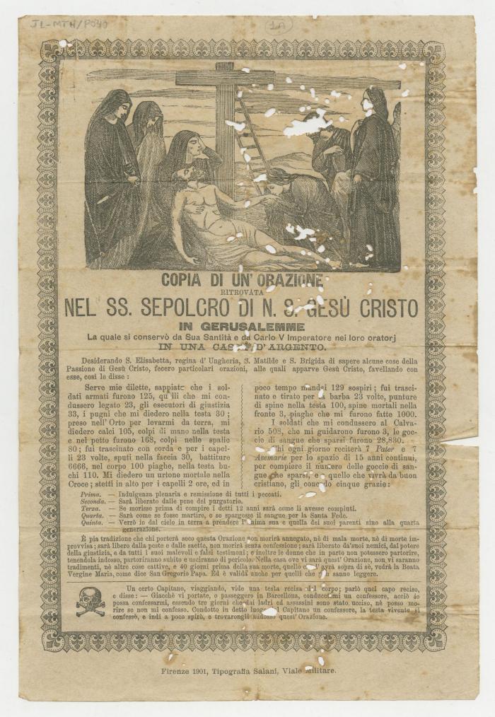 "Nel SS. Sepolcro di N. S. Gesú Cristo"