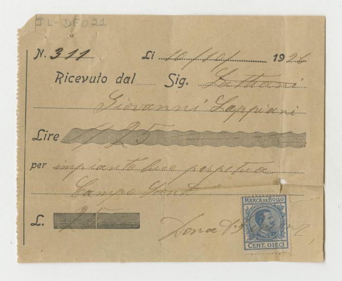 Comprobante de pago por intalación de luz perpetua