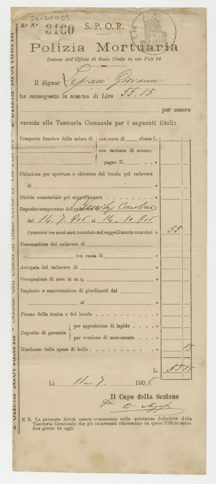 "N° 3160 Polizia Mortuaria"