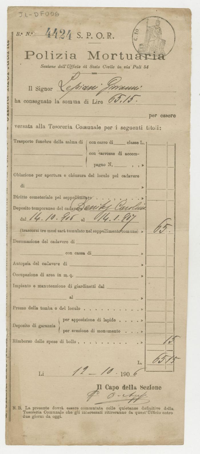 "N° 4424 Polizia Mortuaria"